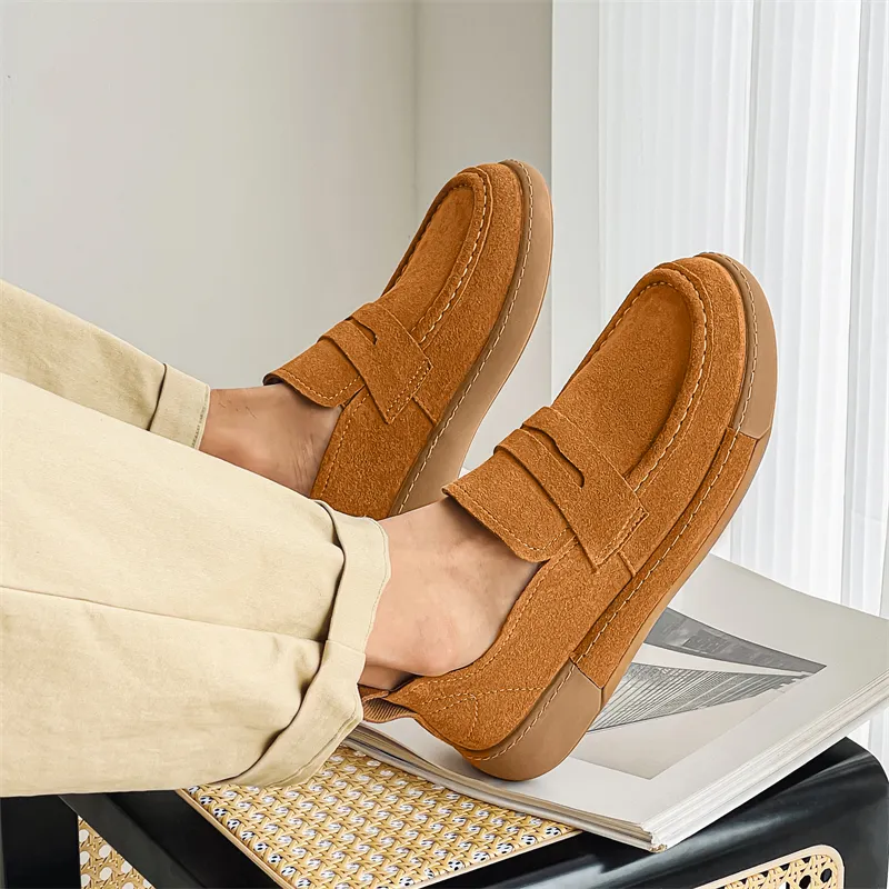 MODENGPAN Men's Casual Shoes Men Low Top Brown-5