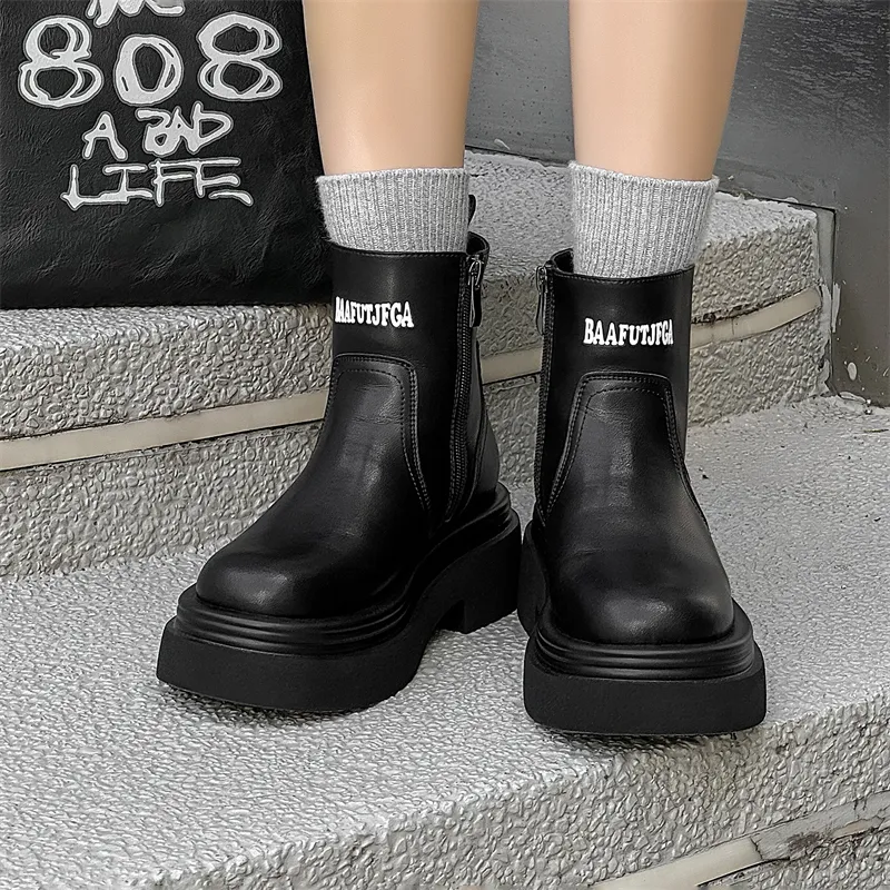 MODENGPAN Ankle Boots Unisex Black-1