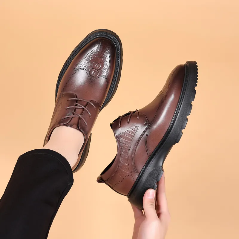 MODENGPAN Dress Shoes Men Low Top Brown/Black-3