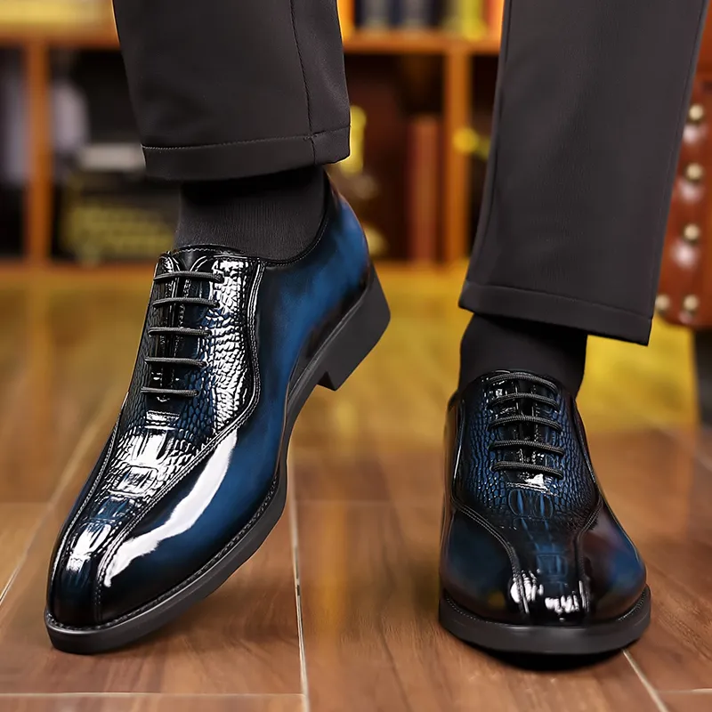 MODENGPAN Dress Shoes Men Low Top Brown/Black/Blue-4