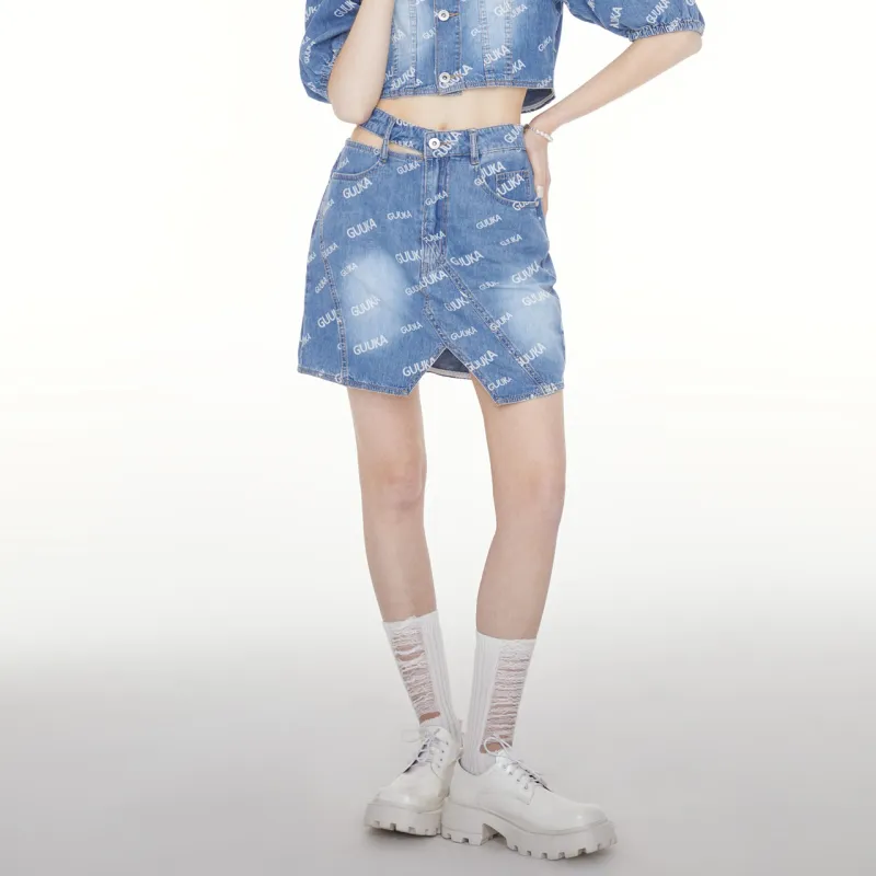 Guuka Hero Denim Short Skirts Women's Light Blue-5