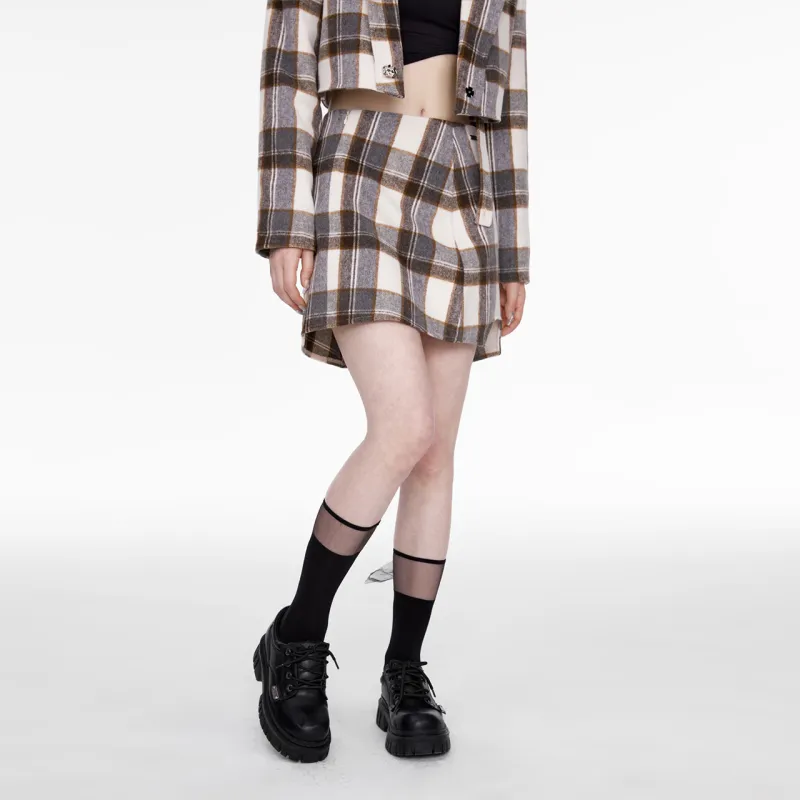 Guuka Hero Casual Short Skirts Women's Gray Plaid-4