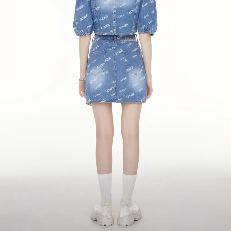 Guuka Hero Denim Short Skirts Women's Light Blue-4