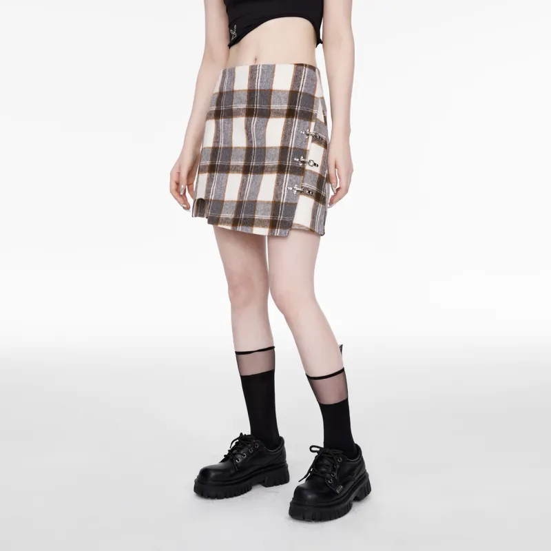 Guuka Hero Casual Short Skirts Women's Gray Plaid-2