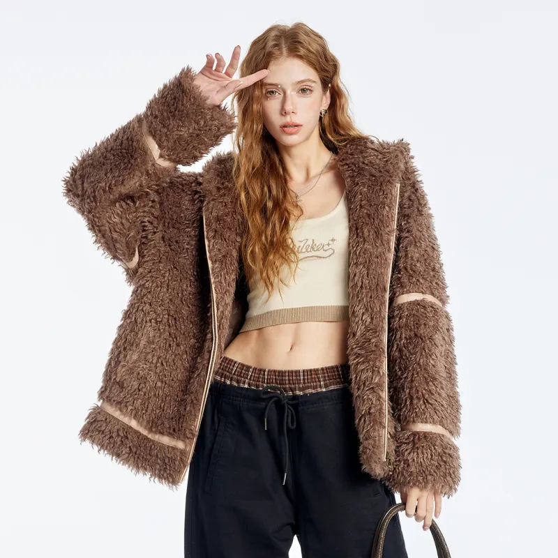 Guuka Hero Velvet feel Coat Women's Coffee-5