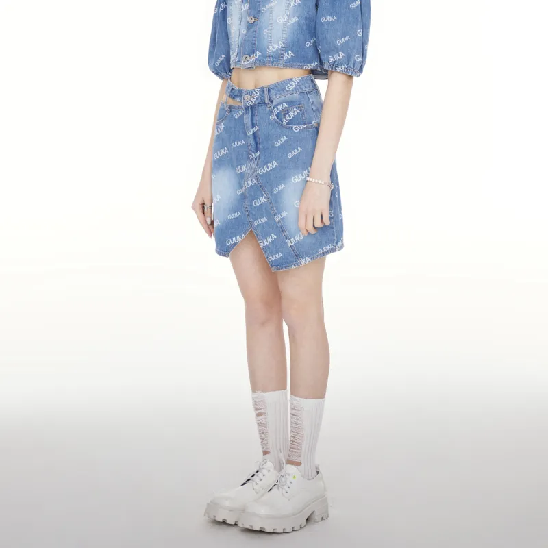 Guuka Hero Denim Short Skirts Women's Light Blue-2