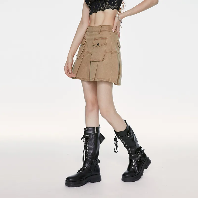 Guuka Hero Denim Short Skirts Women's Khaki-3