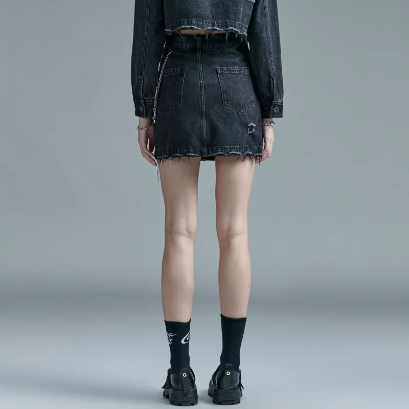 Guuka Hero Denim Short Skirts Women's Black-3