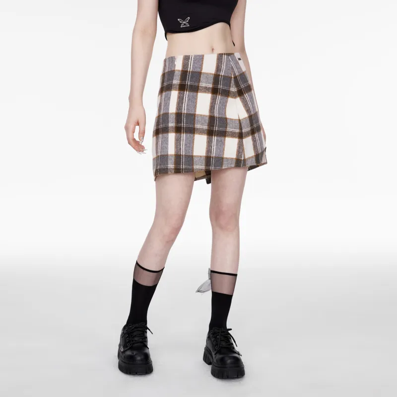 Guuka Hero Casual Short Skirts Women's Gray Plaid-5