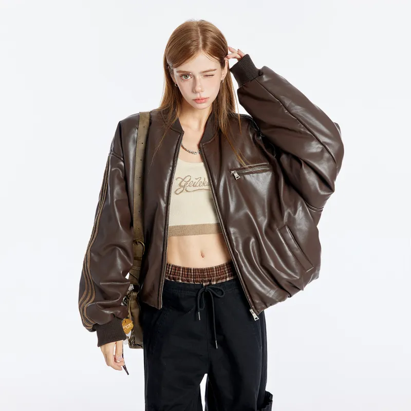 Guuka Hero Leather Jacket Women's Coffee-5