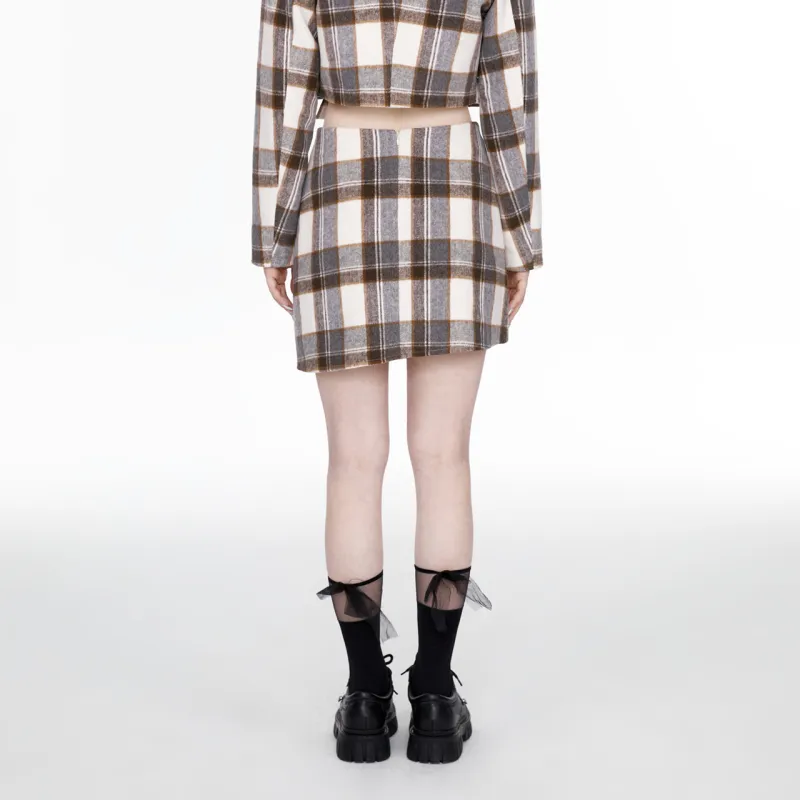 Guuka Hero Casual Short Skirts Women's Gray Plaid-3