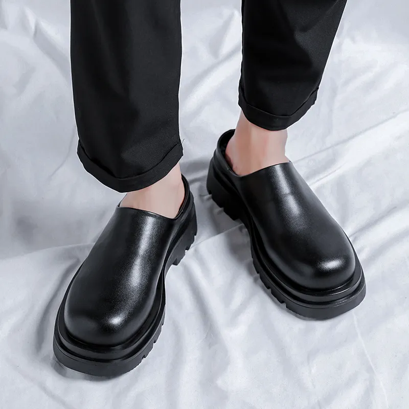 Xiwencha Closed Toe Slippers 3cm Men's Black-7
