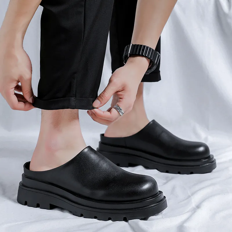 Xiwencha Closed Toe Slippers 3cm Men's Black-9