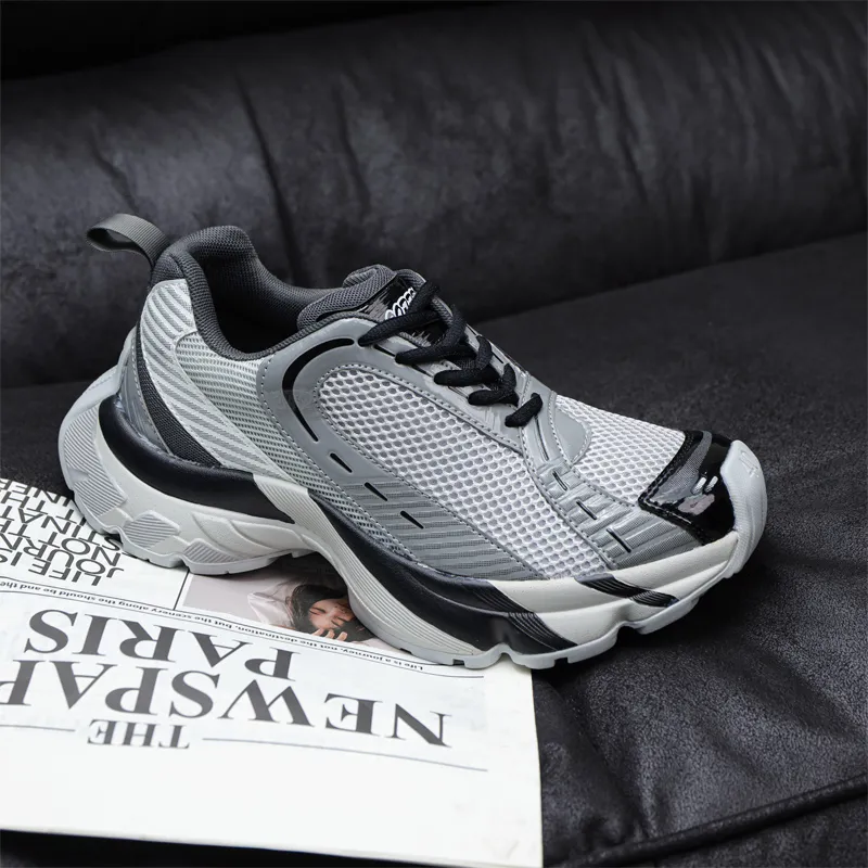 Xiwencha Breathable Low Top Chunky Sneakers Unisex Gray-2