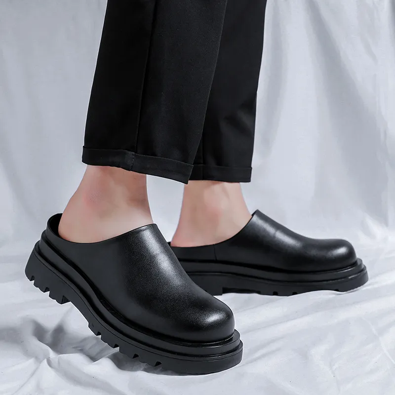 Xiwencha Closed Toe Slippers 3cm Men's Black-8