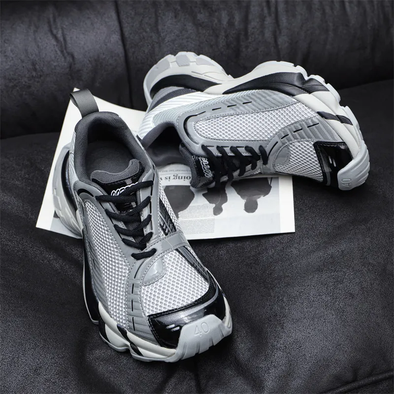 Xiwencha Breathable Low Top Chunky Sneakers Unisex Gray-3