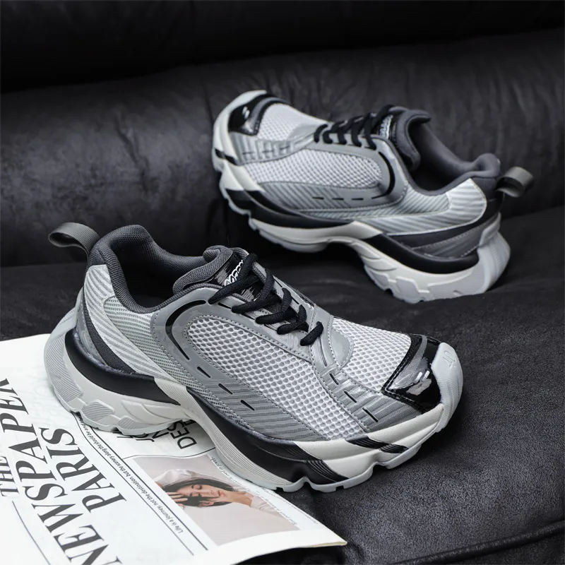 Xiwencha Breathable Low Top Chunky Sneakers Unisex Gray-4