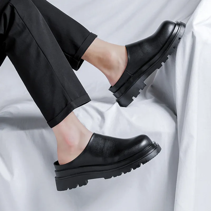 Xiwencha Closed Toe Slippers 3cm Men's Black-6