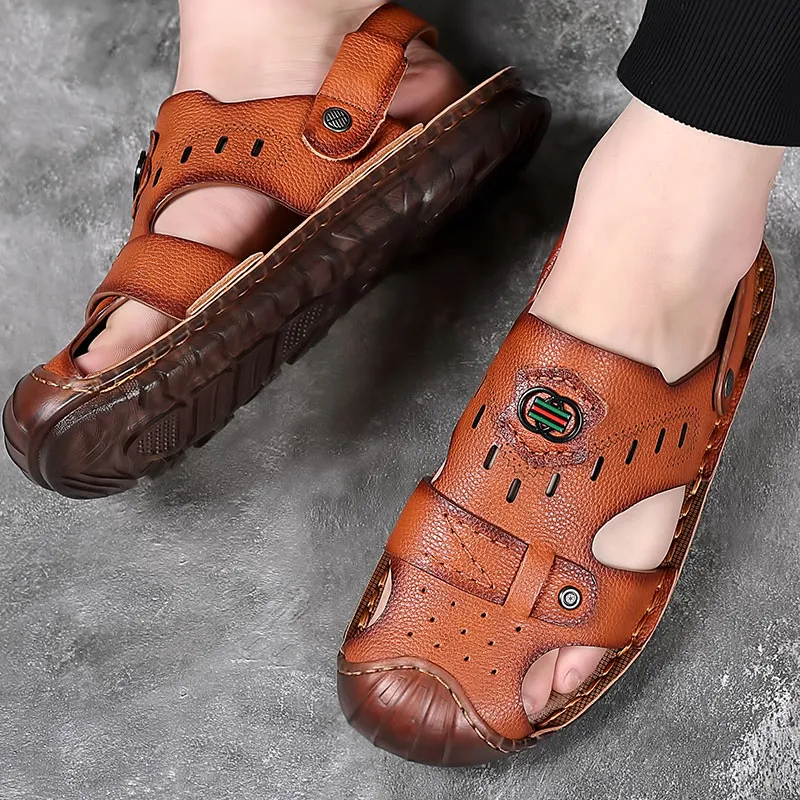 Xiwencha TPR Sole Wrap toe Slippers Men's-5