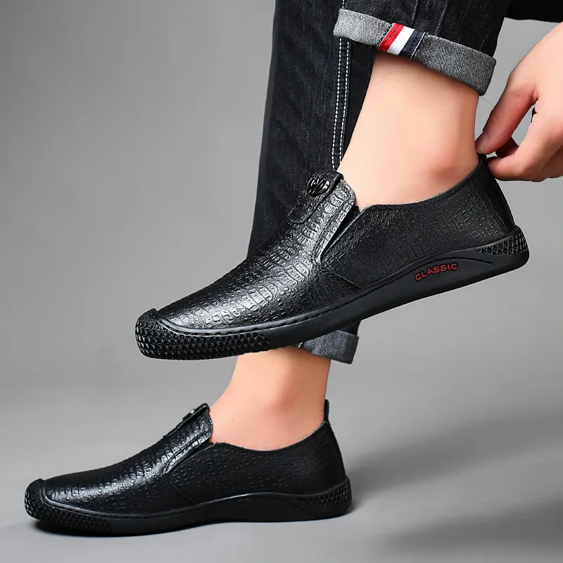 DILIKAN Casual Driving Shoes Leather Shoes Men's Black-10