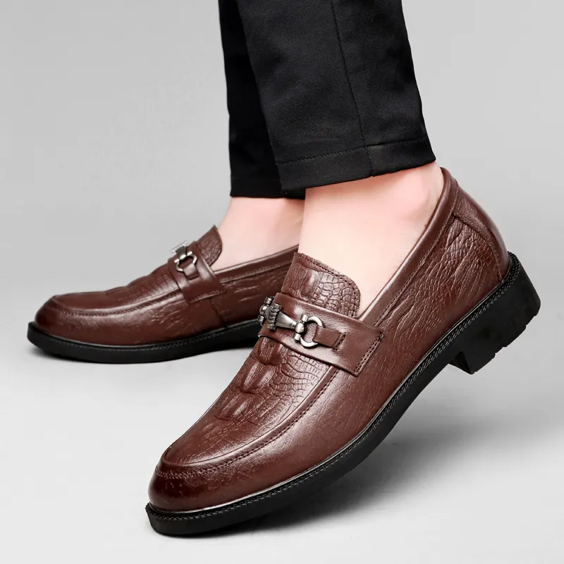 DILIKAN Hidden Wedge Men's Shoes 5 Cm Crocodile Pattern Slip-on Leather Shoes For Men Men's Black-18