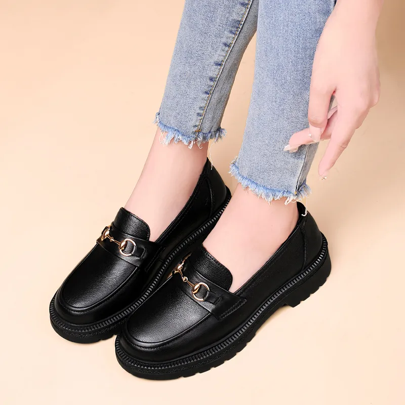 DILIKAN Women's Casual Leather Shoes Loafers Platform Women's Black-12