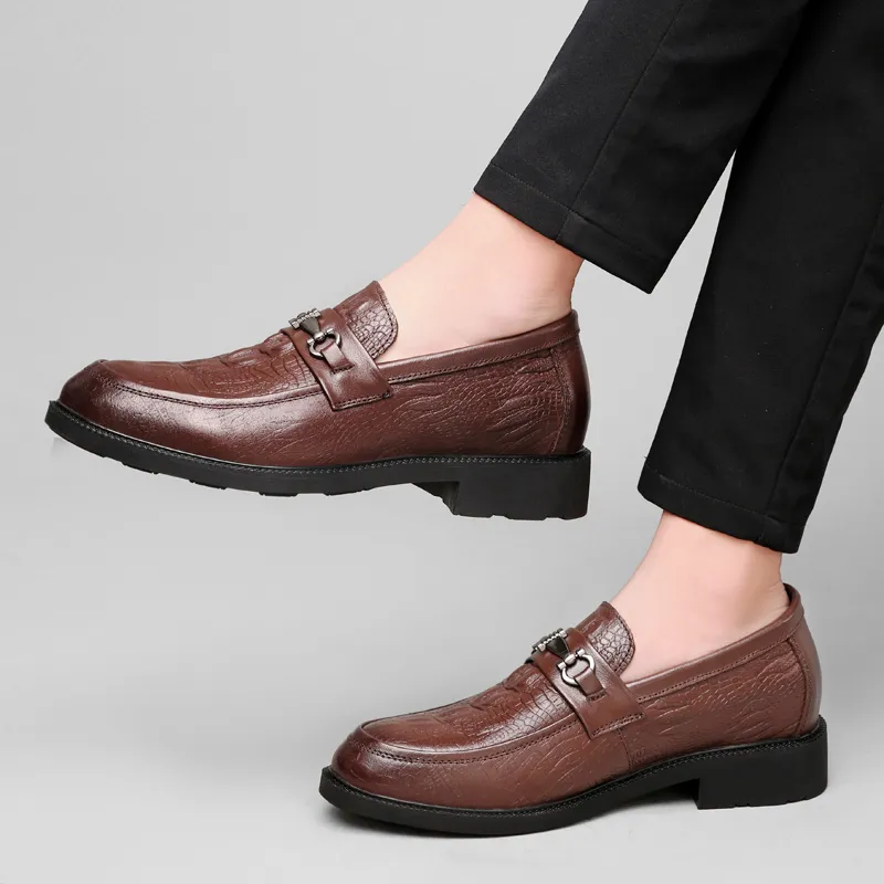 DILIKAN Hidden Wedge Men's Shoes 5 Cm Crocodile Pattern Slip-on Leather Shoes For Men Men's Black-22