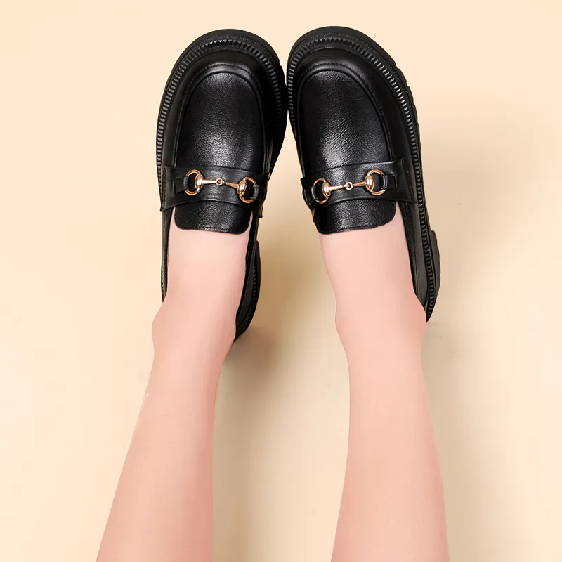 DILIKAN Women's Casual Leather Shoes Loafers Platform Women's Black-13