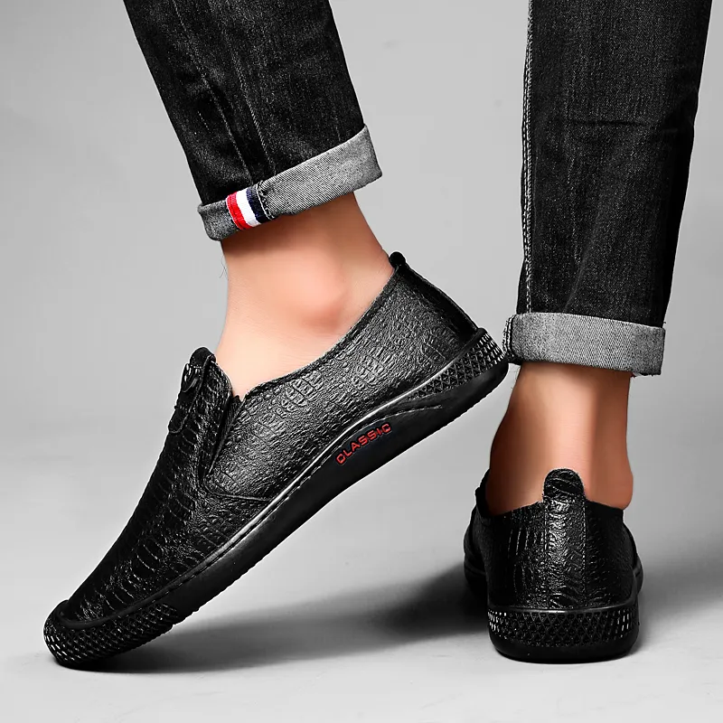 DILIKAN Casual Driving Shoes Leather Shoes Men's Black-12