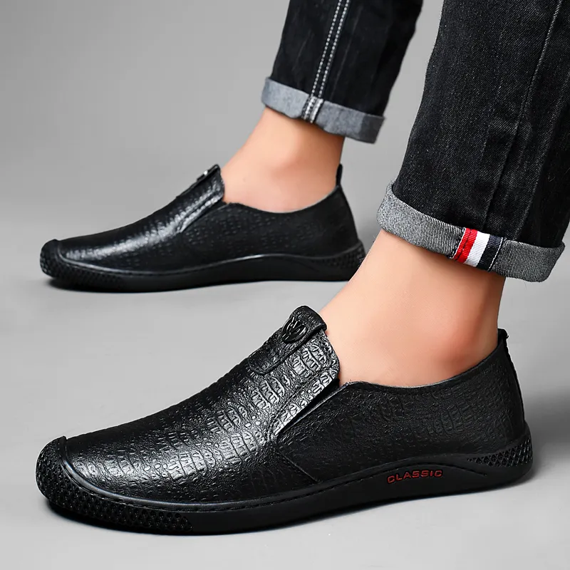 DILIKAN Casual Driving Shoes Leather Shoes Men's Black-11