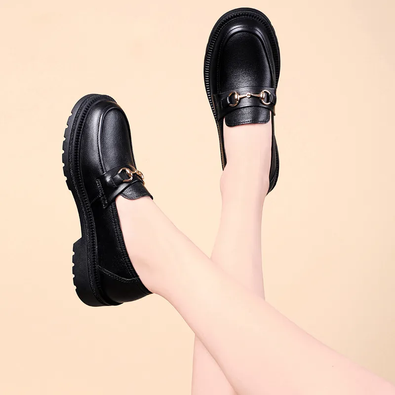 DILIKAN Women's Casual Leather Shoes Loafers Platform Women's Black-8
