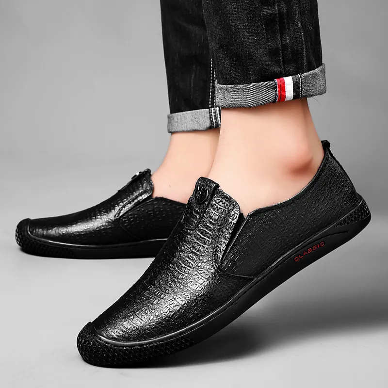 DILIKAN Casual Driving Shoes Leather Shoes Men's Black-9