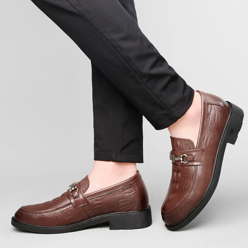 DILIKAN Hidden Wedge Men's Shoes 5 Cm Crocodile Pattern Slip-on Leather Shoes For Men Men's Black-23