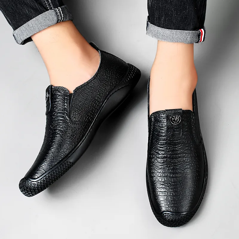 DILIKAN Casual Driving Shoes Leather Shoes Men's Black-8