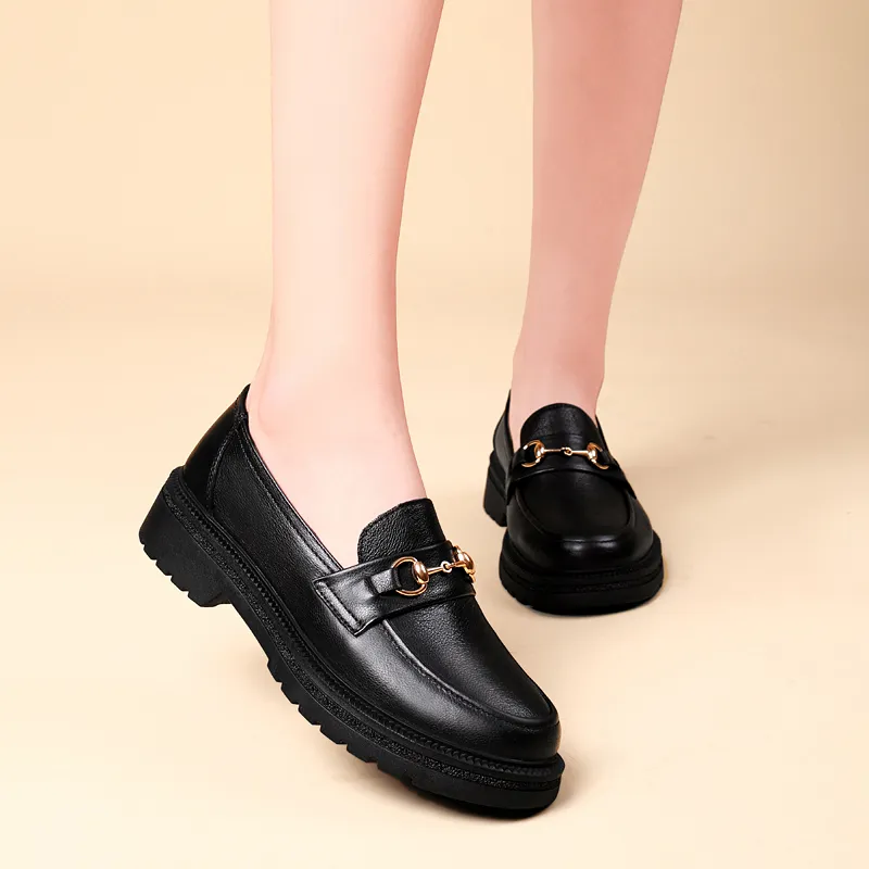 DILIKAN Women's Casual Leather Shoes Loafers Platform Women's Black-11