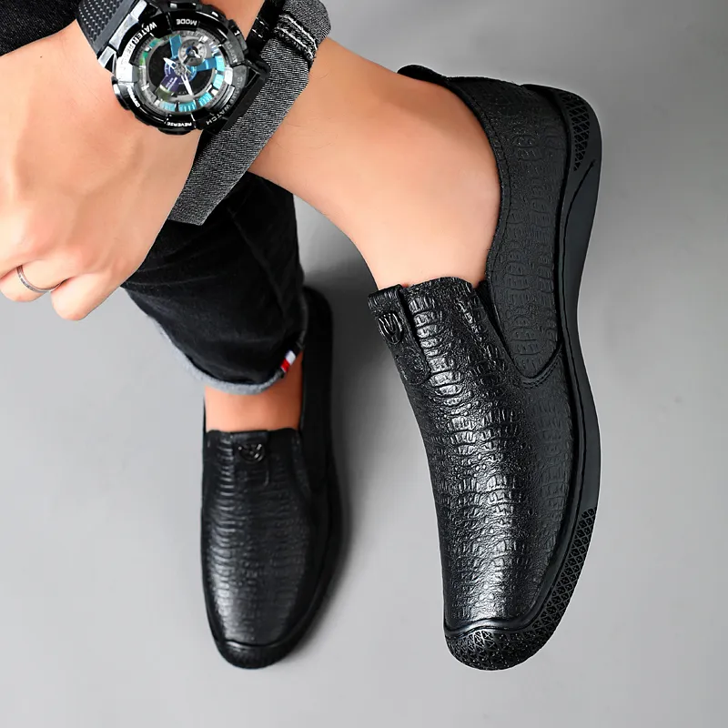 DILIKAN Casual Driving Shoes Leather Shoes Men's Black-6