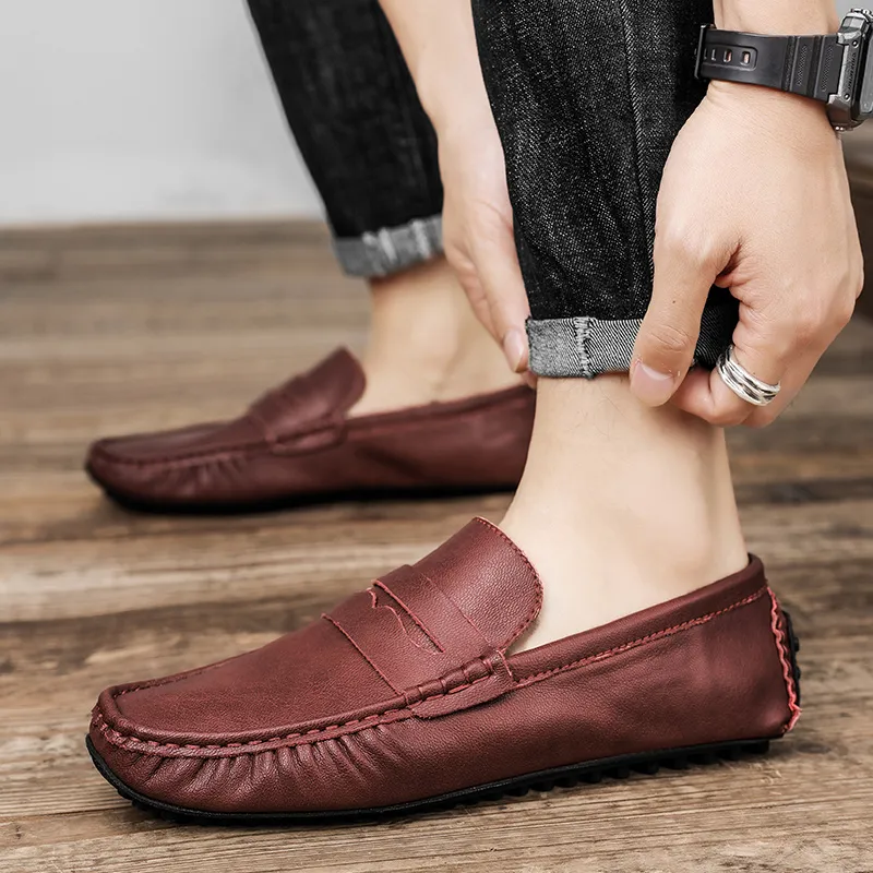 King Jinmai Gommino Loafers Men Black/Red Brown/Khaki-12