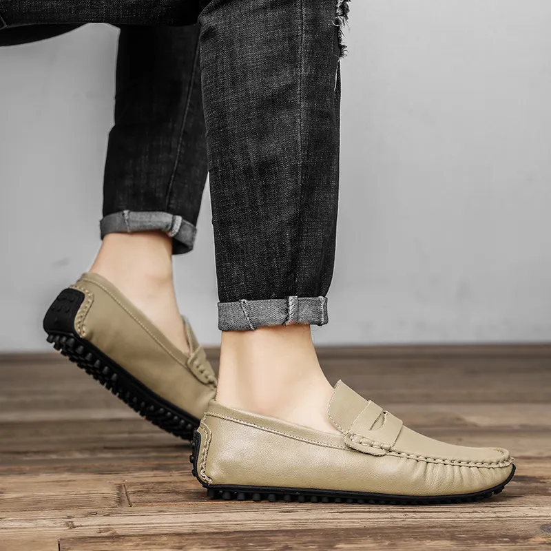 King Jinmai Gommino Loafers Men Black/Red Brown/Khaki-22
