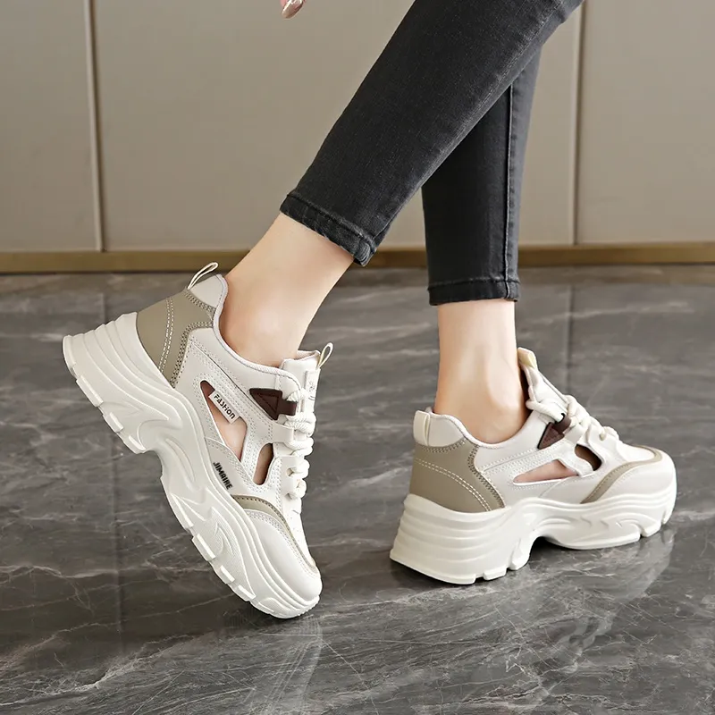 King Jinmai Breathable Height Increasing Abrasion Resistant Low Top Chunky Sneakers Women's-7