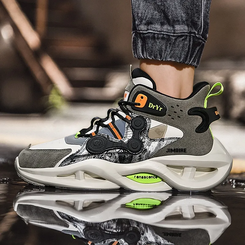 King Jinmai Slip Resistant Cushioning Lightweight Height Increasing Mid Top Casual Shoes Men's-2