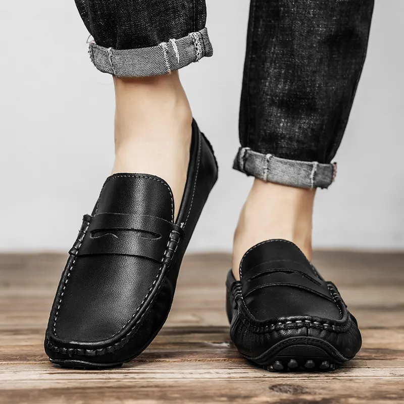 King Jinmai Gommino Loafers Men Black/Red Brown/Khaki-4