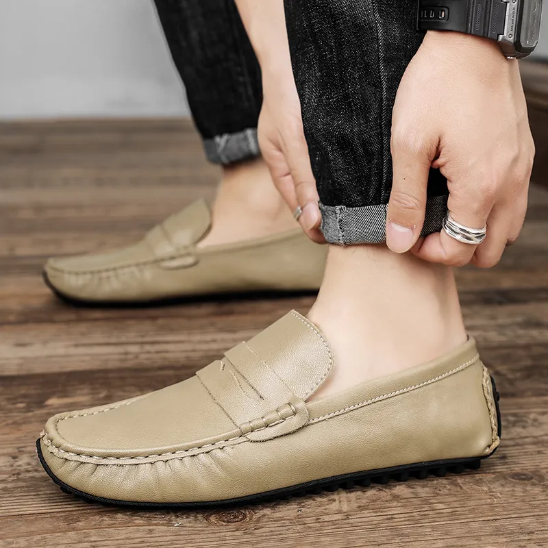 King Jinmai Gommino Loafers Men Black/Red Brown/Khaki-23