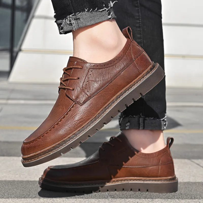 King Jinmai Men's Casual Shoes Men Low Top Black, Brown-18