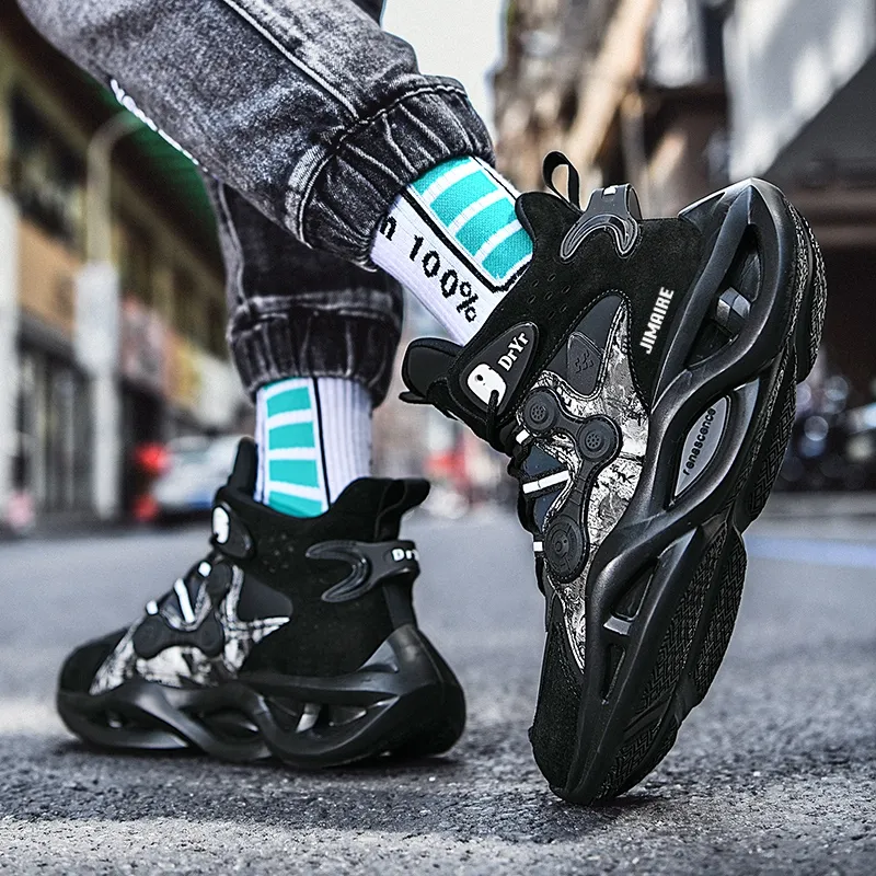 King Jinmai Slip Resistant Cushioning Lightweight Height Increasing Mid Top Casual Shoes Men's-6