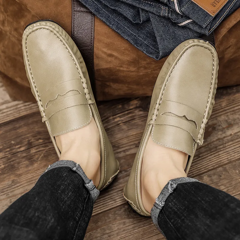 King Jinmai Gommino Loafers Men Black/Red Brown/Khaki-20
