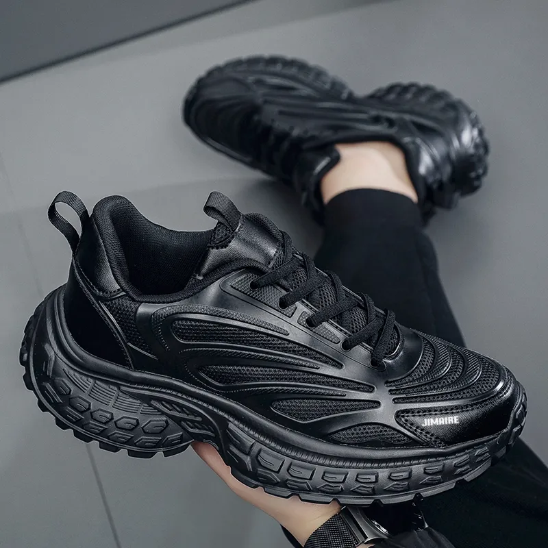 King Jinmai Cushioning Anti Slip Wear Resistant Breathable Height Increasing Low Top Chunky Sneakers Men's Black-4
