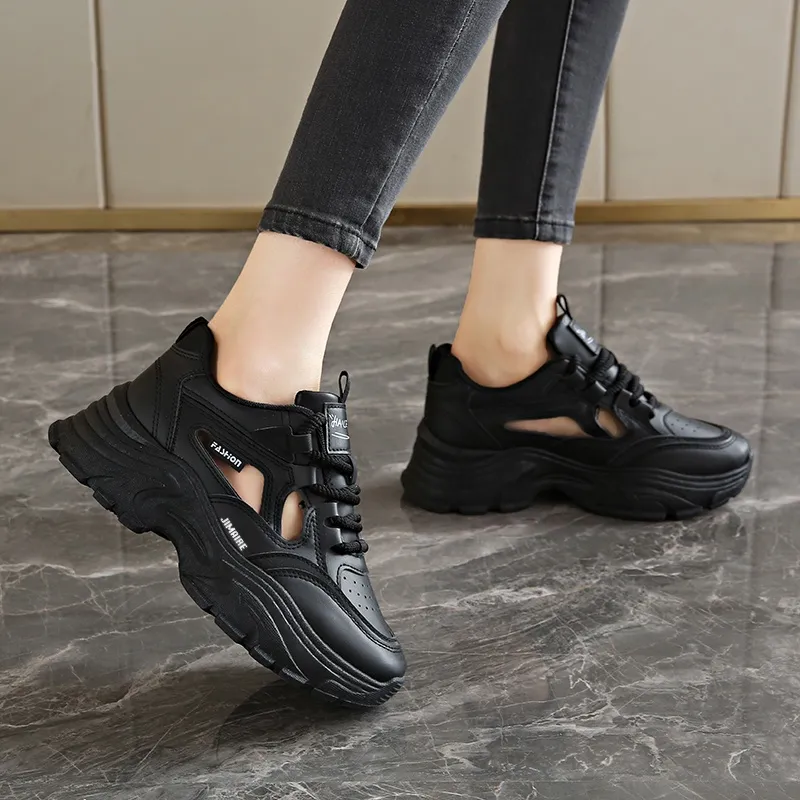 King Jinmai Breathable Height Increasing Abrasion Resistant Low Top Chunky Sneakers Women's-3