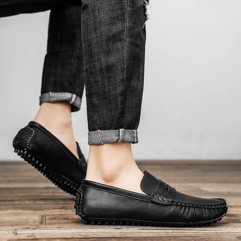 King Jinmai Gommino Loafers Men Black/Red Brown/Khaki-3
