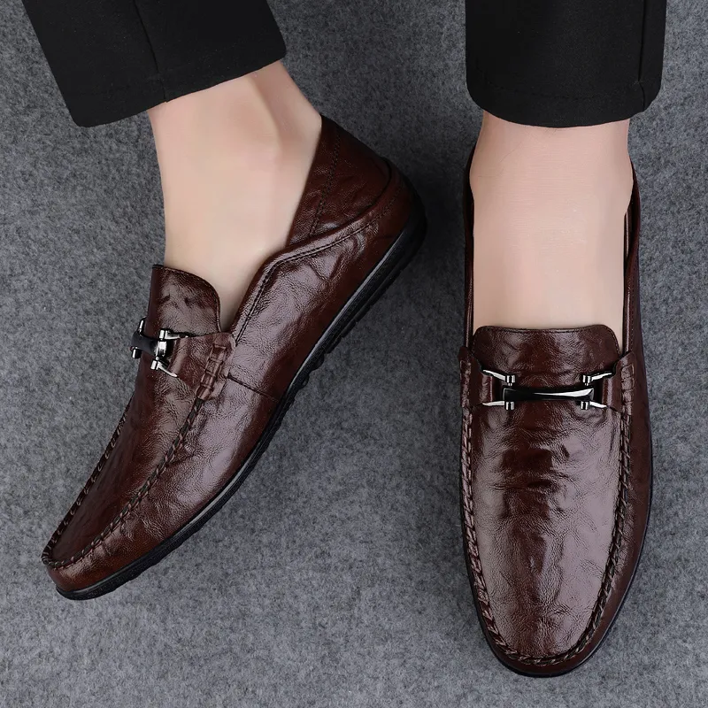 King Jinmai Gommino Loafers Men Black/Dark Brown-17