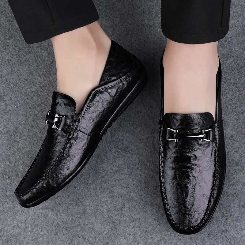 King Jinmai Gommino Loafers Men Black/Dark Brown-5